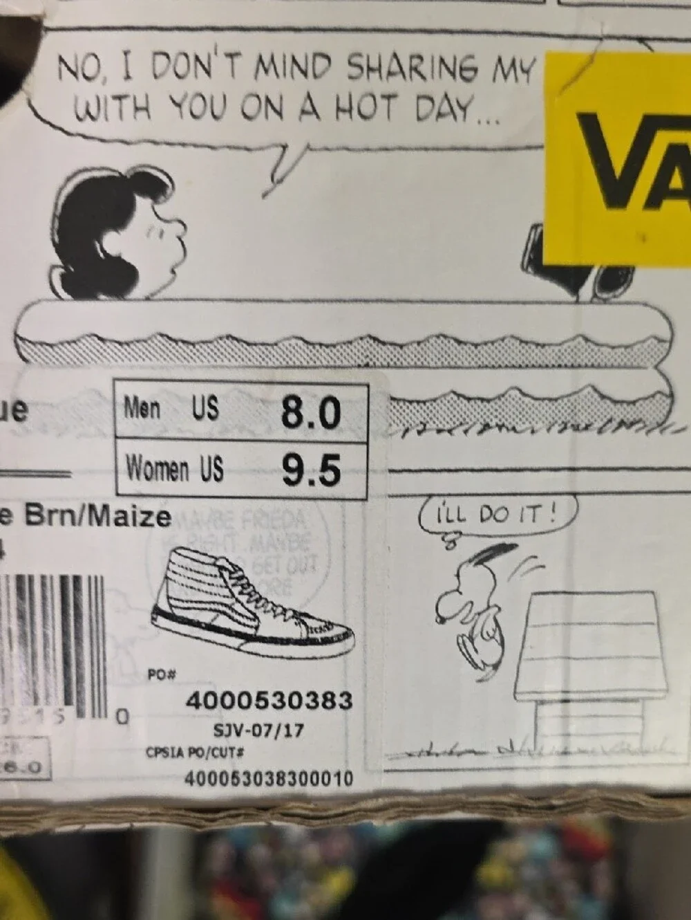 Vans x Peanuts Sk8 Hi Charlie Brown Men’s 8 Women’s 9.5